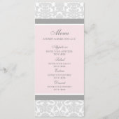 Het Menu van de bruiloft Roze Grijze Floral Damask (Voorkant)
