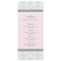 Het Menu van de bruiloft Roze Grijze Floral Damask