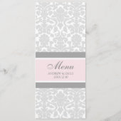 Het Menu van de bruiloft Roze Grijze Floral Damask (Achterkant)