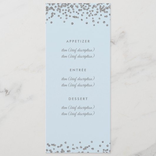 Het Menu van de bruiloft Zilver Faux Glitter Confe (Voorkant)