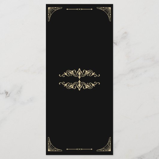 Het Menu van de bruiloft Zwarte Elegant Deco Gold (Achterkant)