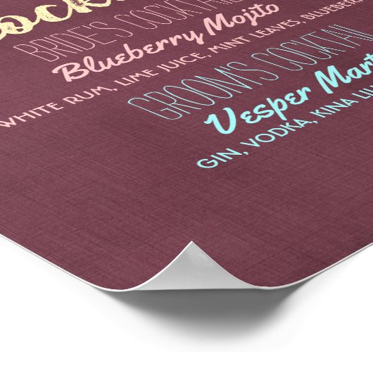 Het Menu van de Drink van de Weddenschap Burgundy  Poster (Hoek)