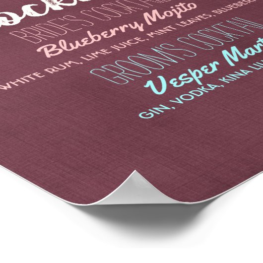 Het Menu van de Drink van de Weddenschap Burgundy Poster (Hoek)
