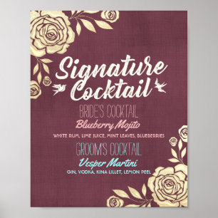 Het Menu van de Drink van de Weddenschap Burgundy Poster