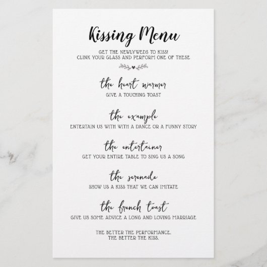 Het menu van de Kissing van het huwelijk Calligraf (Voorkant)
