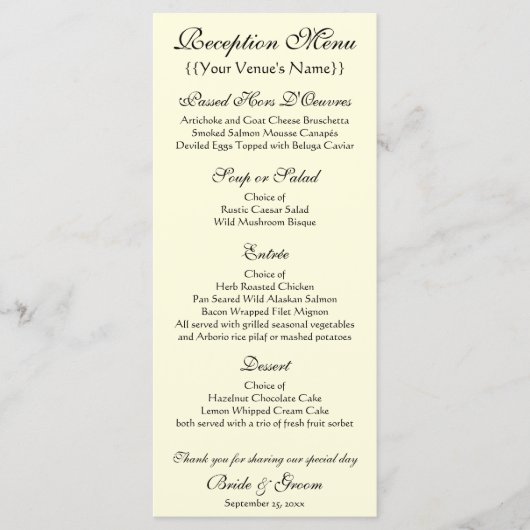 Het menu van de Ontvanging van de bruiloft; De kus (Voorkant)