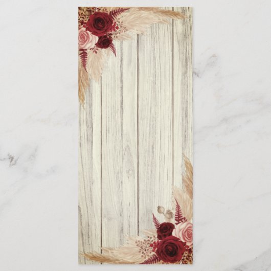 Het Menu van de Ontvangst van het huwelijk Pampas  (Achterkant)