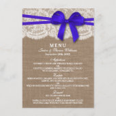 Het menu van de Rustic Blue Bow Trouwcollectie (Voorkant)