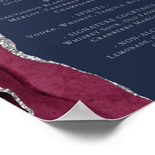 Het menu van de Weddenbalk Burgundy Silver Agate N Poster (Hoek)