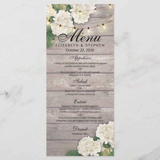 Het Menu van de weddenschap Hydrangea Flowers Wood (Voorkant)