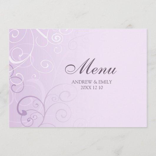 Het Menu van de Weddenschap lavender Swirls (Achterkant)