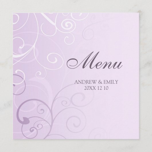Het Menu van de Weddenschap lavender Swirls (Achterkant)