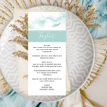 Het Menu van de weddenschap met de Naam van de Gas<br><div class="desc">Verras uw gasten met dit gepersonaliseerde menu met hun naam. Apart ontwerp met een delicate waterverf achtergrond in een mix van turkoois, aqua, stoffige blauwe en zacht groene tinten aan de bovenkant en aan de achterkant. Turquoise Aqua elegante sectie die de naam van de gast aan de voorkant omhult. Handgeschreven...</div>