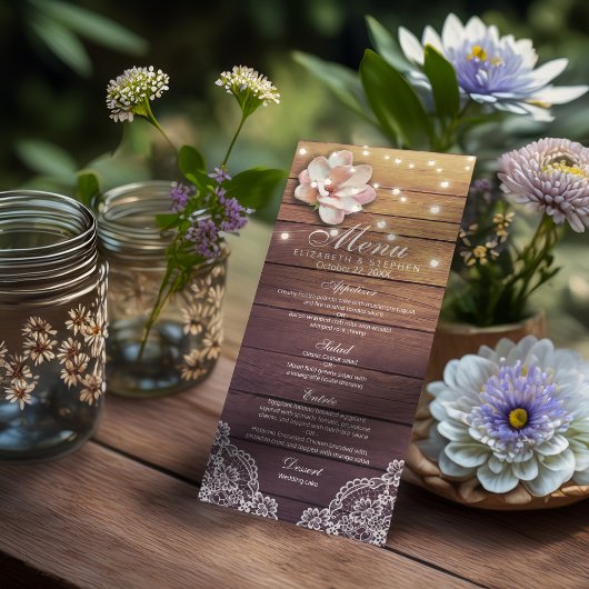 Het Menu van de weddenschap Rustic Wood Floral Str