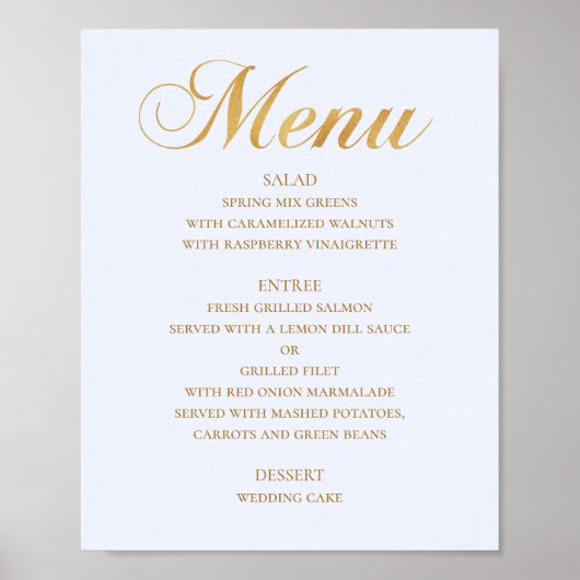 Het menu van het gouden trouwdiner. Blauw elegant  Poster (Voorkant)