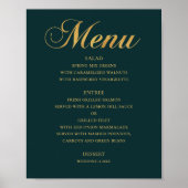 Het menu van het gouden trouwdiner. Blauwgroen ele Poster (Voorkant)