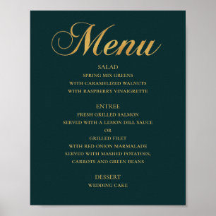 Het menu van het gouden trouwdiner. Blauwgroen ele Poster