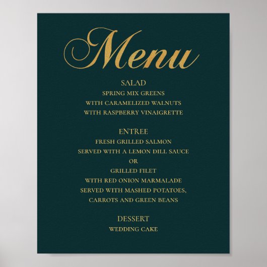 Het menu van het gouden trouwdiner. Blauwgroen ele Poster (Voorkant)
