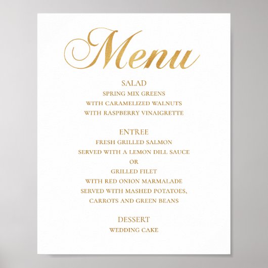 Het menu van het gouden trouwdiner. Elegant eenvou Poster (Voorkant)