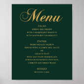 Het menu van het gouden trouwdiner. Groene elegant Poster (Voorkant)