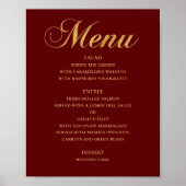 Het menu van het gouden trouwdiner. Maroon elegant Poster (Voorkant)