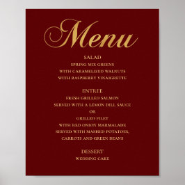 Het menu van het gouden trouwdiner. Maroon elegant Poster