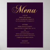 Het menu van het gouden trouwdiner. Paarse elegant Poster (Voorkant)