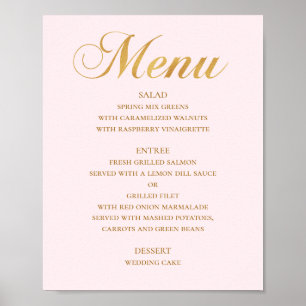 Het menu van het gouden trouwdiner. Roze elegant e Poster