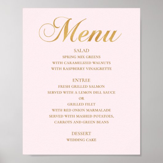 Het menu van het gouden trouwdiner. Roze elegant e Poster (Voorkant)