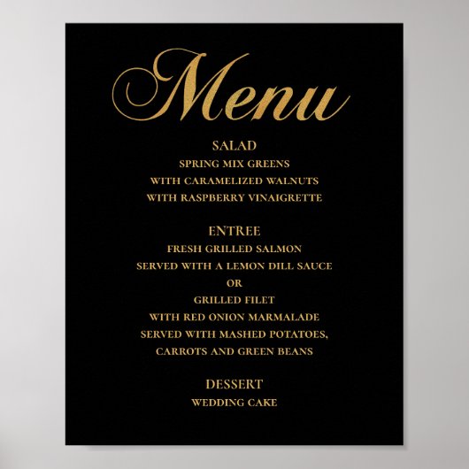 Het menu van het gouden trouwdiner. Zwart elegant  Poster (Voorkant)
