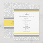 Het menu van het huwelijk Lemon Grey Floral Damask (Voorkant / Achterkant)