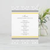 Het menu van het huwelijk Lemon Grey Floral Damask (Staand voorkant)