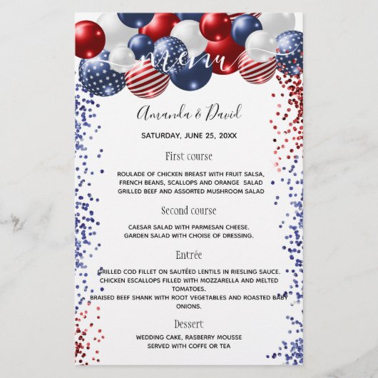 Het menu van het huwelijk patriottisch rood wit bl (Voorkant)