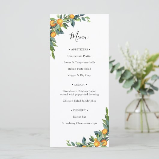 Het menu van het Vrijgezellenfeest van Greenery en (Staand voorkant)