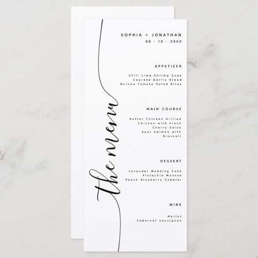 Het menu Verticaal Script Elegant Wedding Menu (Voorkant / Achterkant)