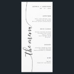 Het menu Verticaal Script Elegant Wedding Menu<br><div class="desc">Uniek minimalistisch huwelijksmenu ontworpen met een elegant verticaal kalligrafiescript dat een vleugje verfijning en klasse toevoegt,  waardoor het een perfecte keuze is voor elk trouwthema.</div>