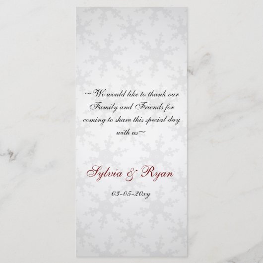 het menu voor het winterhuwelijk van rode sneeuwvl (Achterkant)