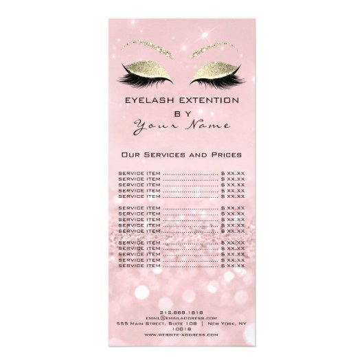 Het merken Prijslijst Lashes Uitbreiding Roze Gold Reclamekaart (Achterkant)