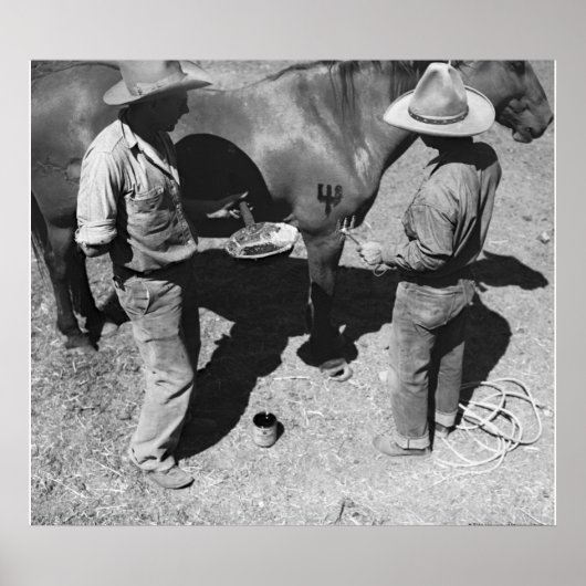 Het merken van paarden met het merk pitchfork poster (Voorkant)