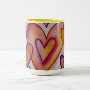 Het met elkaar verbinden van de Liefde Hart Aangep Tweekleurige Koffiemok