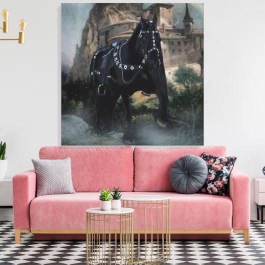 Het middeleeuwse paard - Gewatteerde canvas (Insitu (Woonkamer))