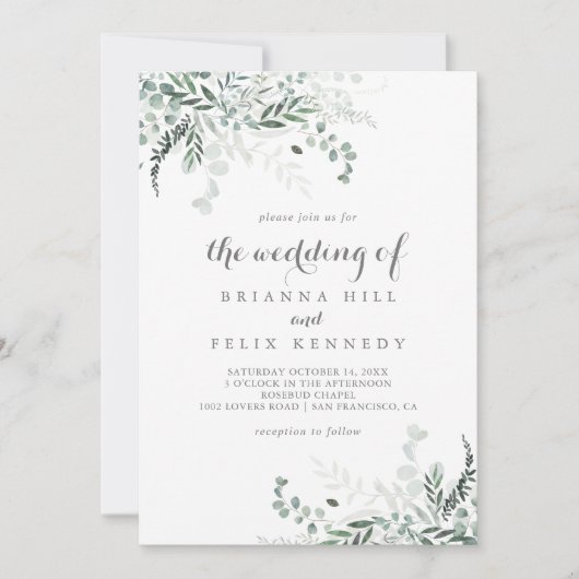 Het minimalistische groen van Eucalyptus Bruiloft Kaart (Voorkant)