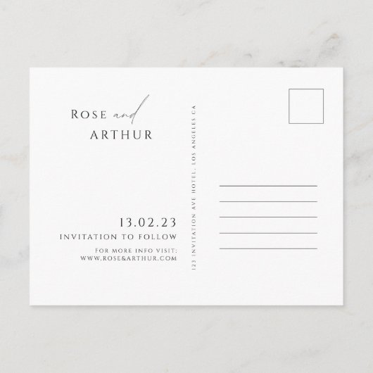 Het minimalistische Manuscript bewaart de Datum Ui Uitnodiging Briefkaart (Achterkant)