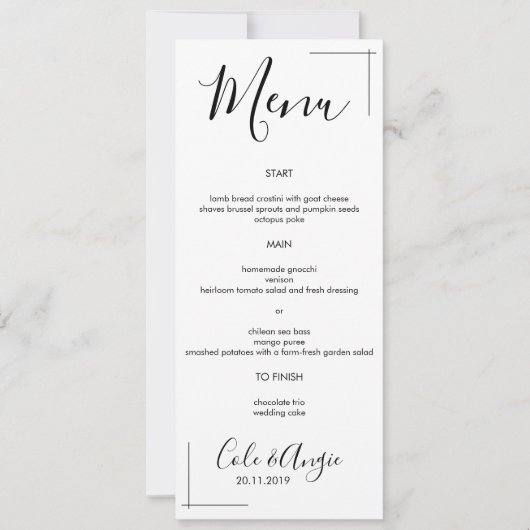 Het minimalistische Menu van de Weddenschap met Ge Kaart (Voorkant)