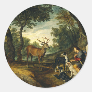 Het Mirakel van Sint-Hubertus door Peter Paul Rube Ronde Sticker