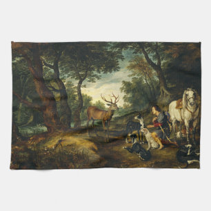 Het Mirakel van Sint-Hubertus door Peter Paul Rube Theedoek