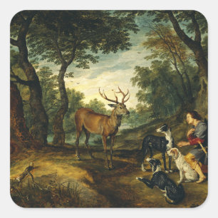 Het Mirakel van Sint-Hubertus door Peter Paul Rube Vierkante Sticker