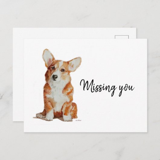 Het missen u briefkaart van uw leuke kleine Corgi (Voorkant / Achterkant)