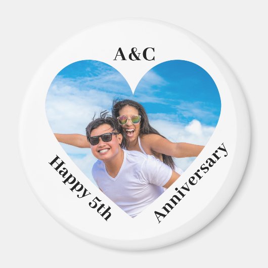 Het moderne 5e Jubileum paar Keepsake Heart Magneet (Voorkant)