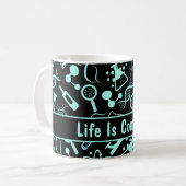 Het moderne aquablauwe biochemieleven is complex koffiemok (Voorkant links)